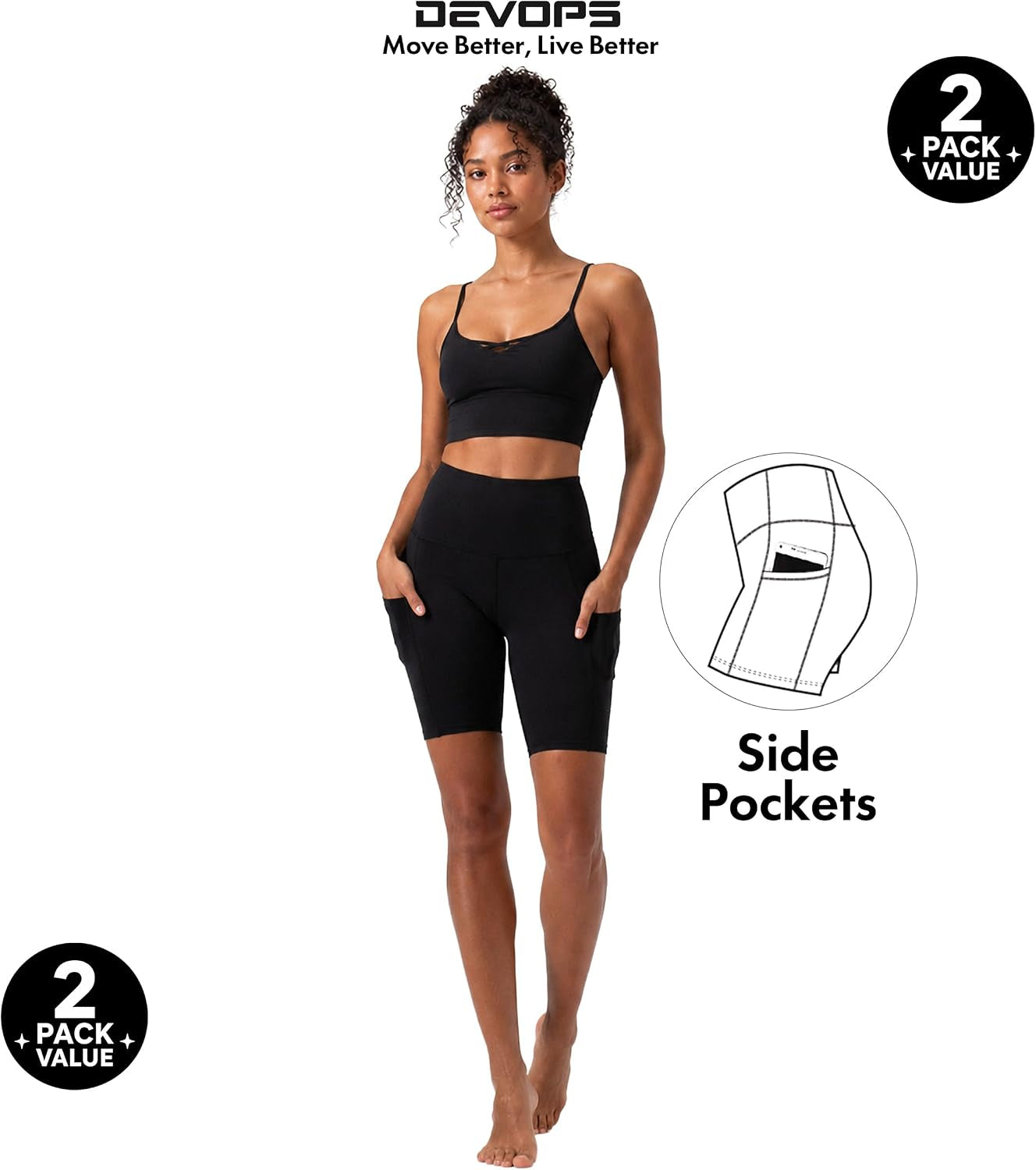 2 Pack Women'S 8" Biker Shorts High Waist Yoga Workout with Pockets | Athletic Compression Fit, Functional Side Pockets, 4-Way Stretch Performance,Advanced Moisture Wicking