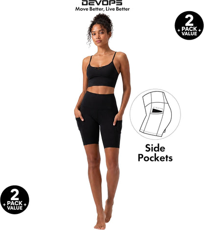 2 Pack Women'S 8" Biker Shorts High Waist Yoga Workout with Pockets | Athletic Compression Fit, Functional Side Pockets, 4-Way Stretch Performance,Advanced Moisture Wicking