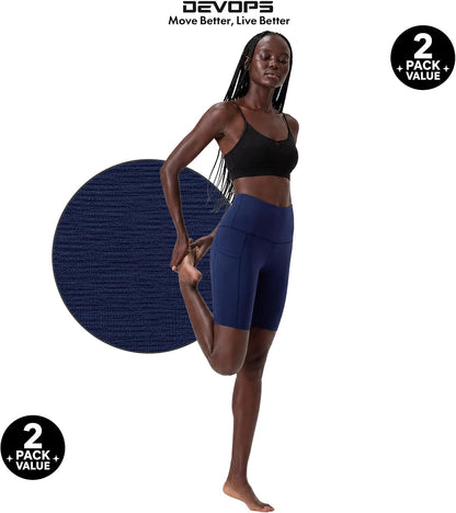 2 Pack Women'S 8" Biker Shorts High Waist Yoga Workout with Pockets | Athletic Compression Fit, Functional Side Pockets, 4-Way Stretch Performance,Advanced Moisture Wicking