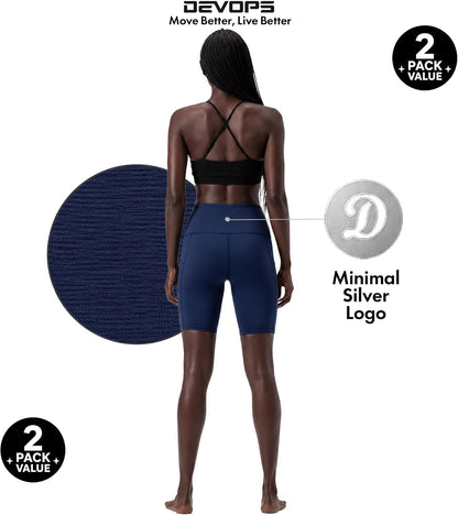 2 Pack Women'S 8" Biker Shorts High Waist Yoga Workout with Pockets | Athletic Compression Fit, Functional Side Pockets, 4-Way Stretch Performance,Advanced Moisture Wicking