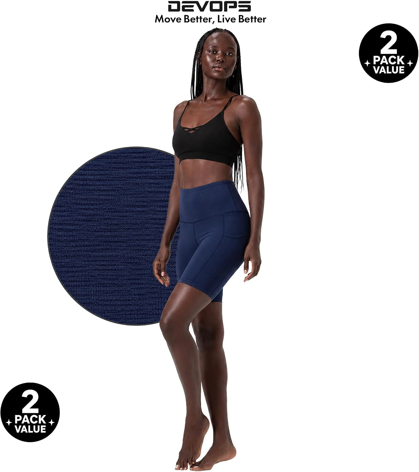 2 Pack Women'S 8" Biker Shorts High Waist Yoga Workout with Pockets | Athletic Compression Fit, Functional Side Pockets, 4-Way Stretch Performance,Advanced Moisture Wicking