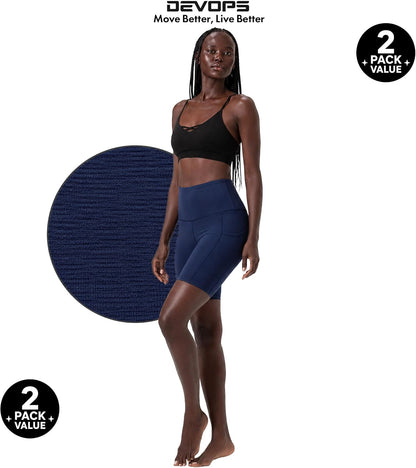 2 Pack Women'S 8" Biker Shorts High Waist Yoga Workout with Pockets | Athletic Compression Fit, Functional Side Pockets, 4-Way Stretch Performance,Advanced Moisture Wicking
