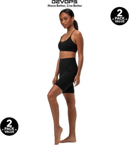 2 Pack Women'S 8" Biker Shorts High Waist Yoga Workout with Pockets | Athletic Compression Fit, Functional Side Pockets, 4-Way Stretch Performance,Advanced Moisture Wicking