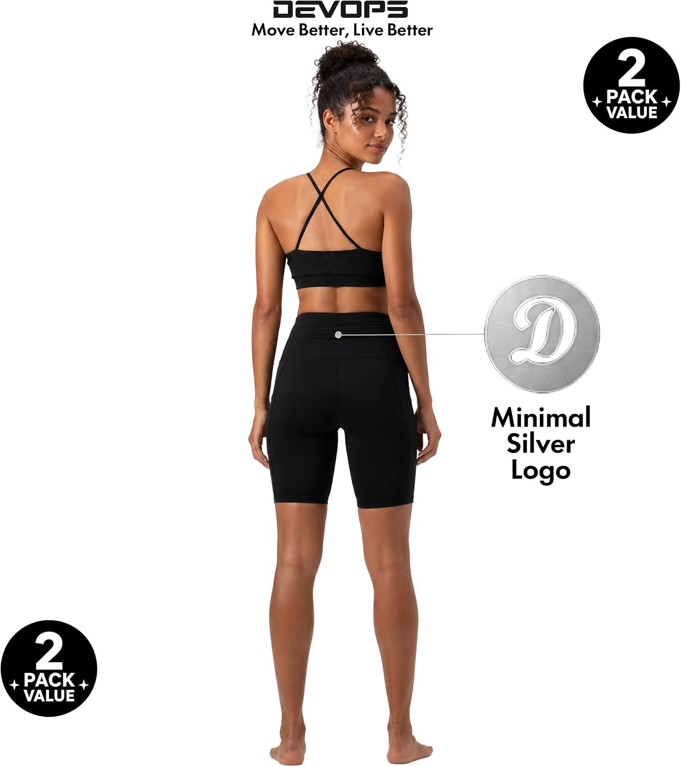 2 Pack Women'S 8" Biker Shorts High Waist Yoga Workout with Pockets | Athletic Compression Fit, Functional Side Pockets, 4-Way Stretch Performance,Advanced Moisture Wicking