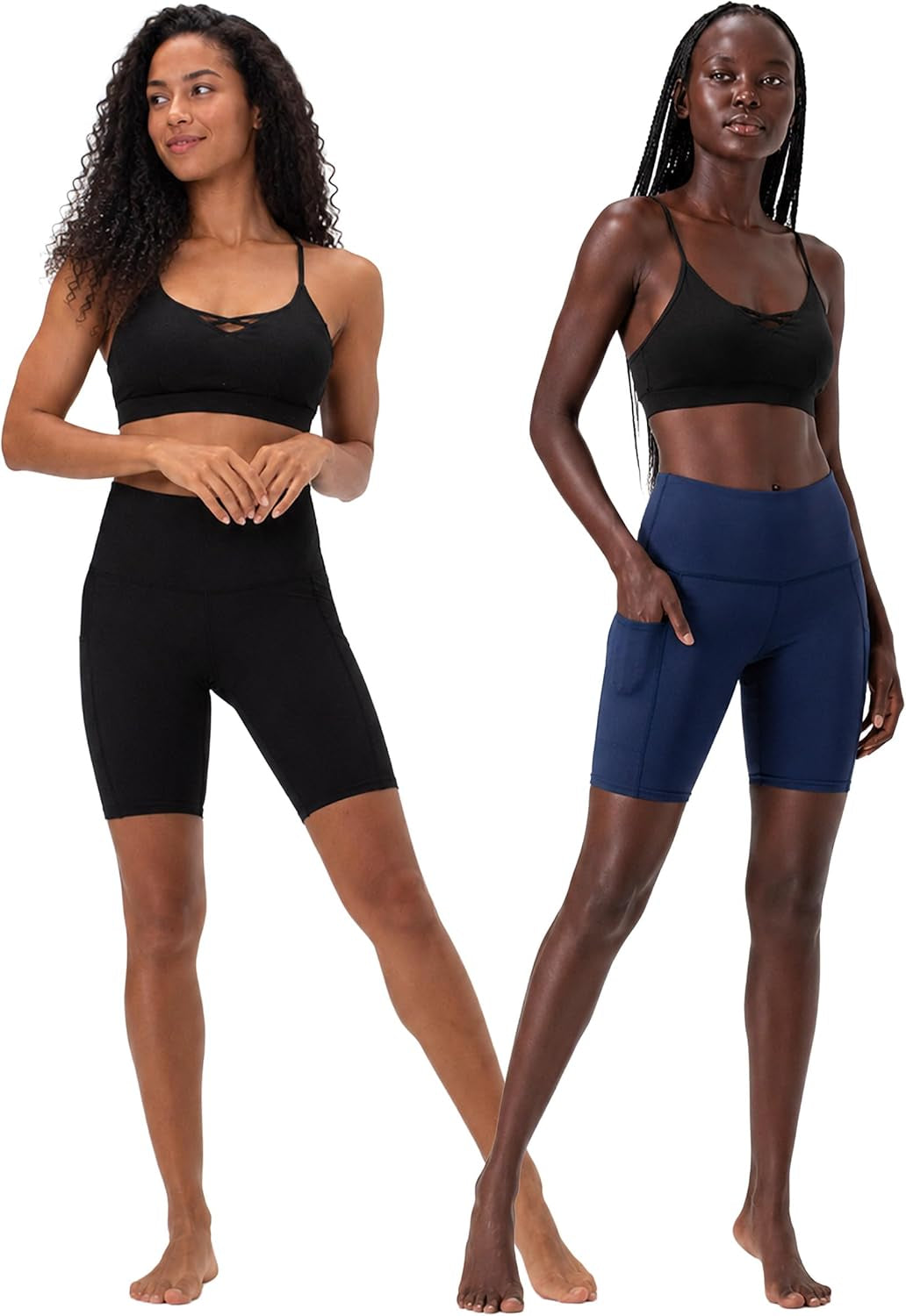 2 Pack Women'S 8" Biker Shorts High Waist Yoga Workout with Pockets | Athletic Compression Fit, Functional Side Pockets, 4-Way Stretch Performance,Advanced Moisture Wicking