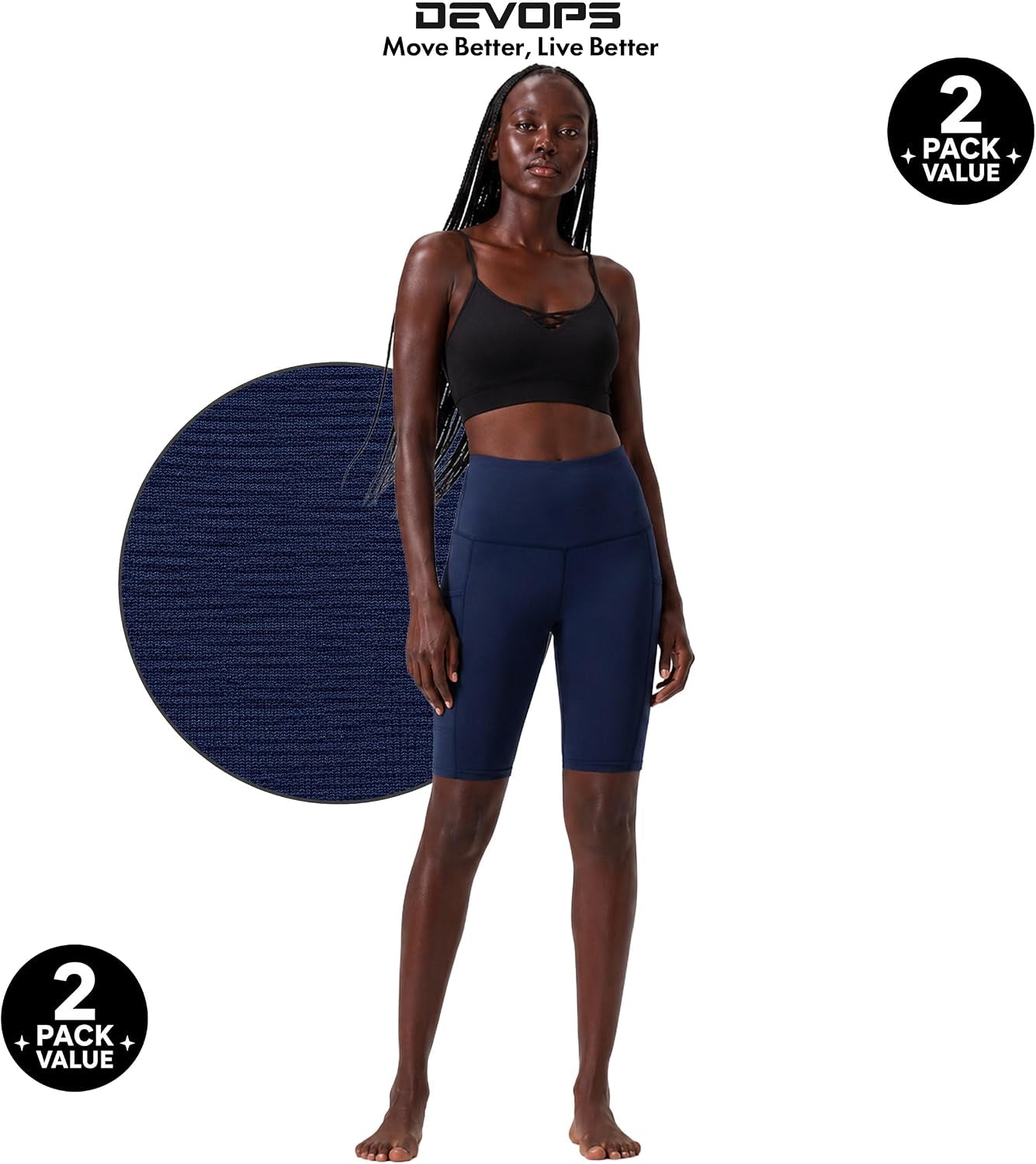 2 Pack Women'S 8" Biker Shorts High Waist Yoga Workout with Pockets | Athletic Compression Fit, Functional Side Pockets, 4-Way Stretch Performance,Advanced Moisture Wicking