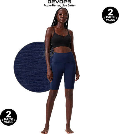 2 Pack Women'S 8" Biker Shorts High Waist Yoga Workout with Pockets | Athletic Compression Fit, Functional Side Pockets, 4-Way Stretch Performance,Advanced Moisture Wicking